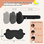 Kids Sleep Mask, 3D Sleeping Eye Mask for Kids with Adjustable Elastic Strap, Bear Shape Eye Cover with Memory Foam, Soft & Ligh