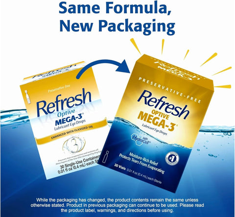 Refresh Optive Mega-3 Lubricant Eye Drops with Flaxseed Oil - 30 ct, Pack of 5