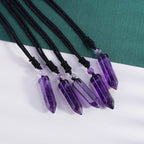 TIKCAUZ Hexagonal Purple Crystal Necklace Amethyst Point Pendant with Adjustable Rope Natural Purple Crystal Stone Handmade Jewe