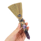 RENEMEGO Crystal Witch Altar Broom - Handmade Magic Witch Broomstick with Amethyst Natural Healing Crystals Stones Hexagonal Poi