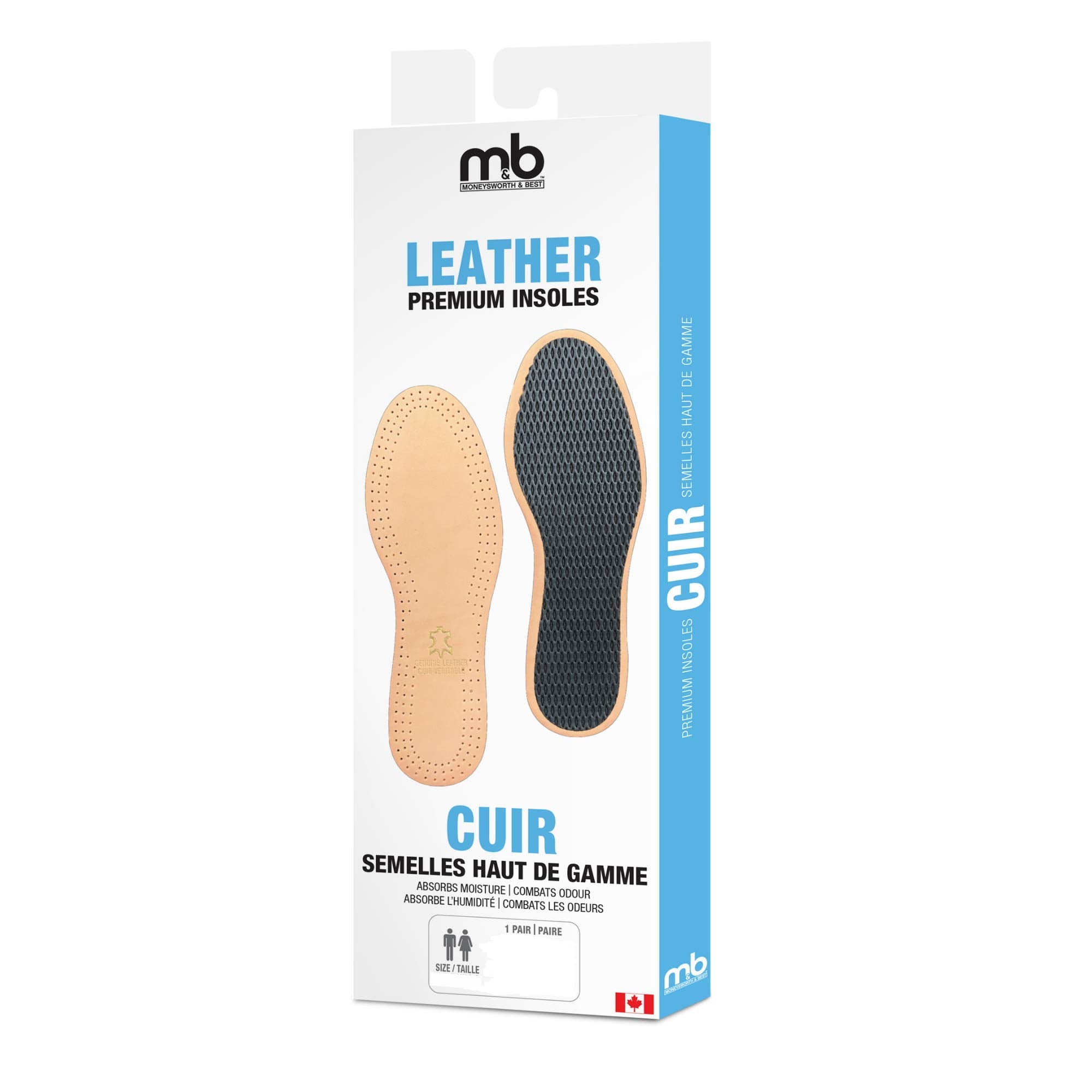 Moneysworth & Best Shoe Care Leather Insole, Tan, Womens Size 8-9/Mens Size 6-7