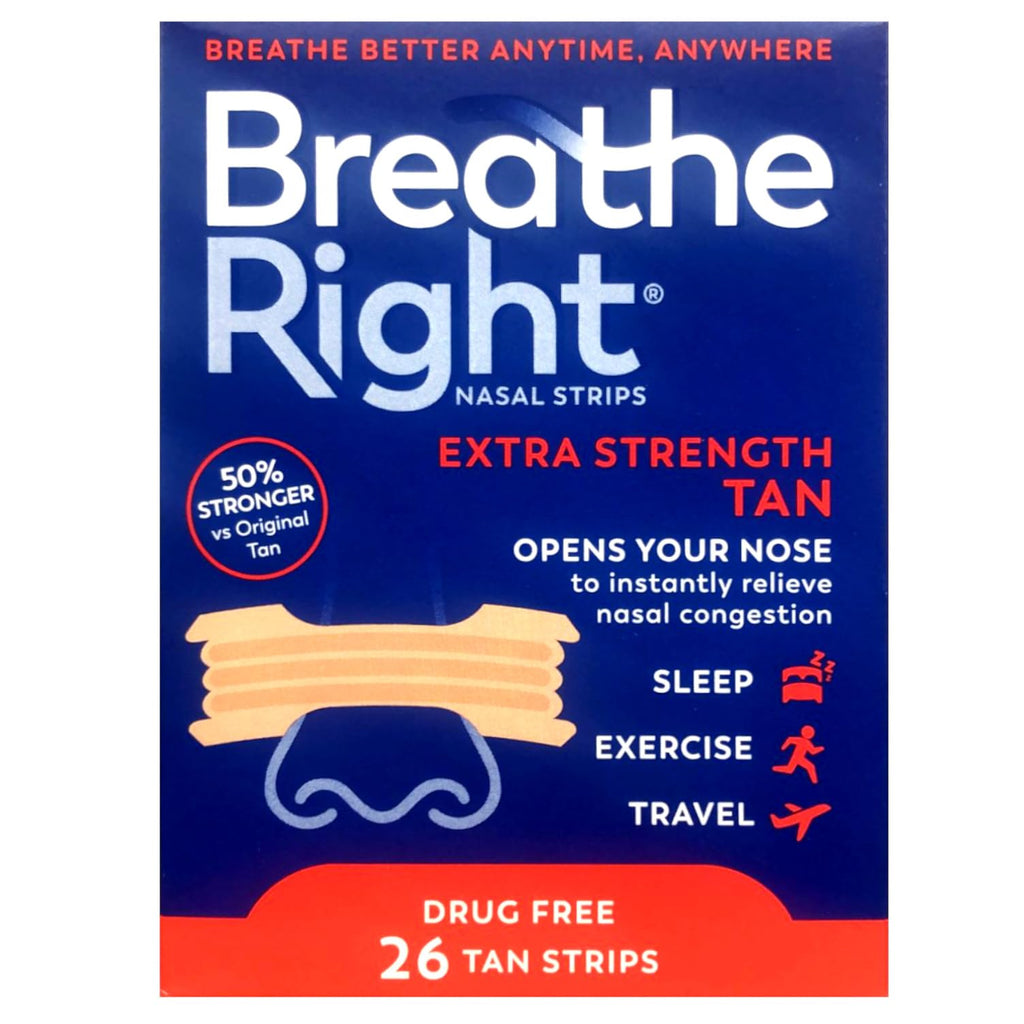 Breathe Right Nasal Strips to Stop Snoring, Drug-Free, Extra Tan, 78 Count (26 Each, Pack of 3)