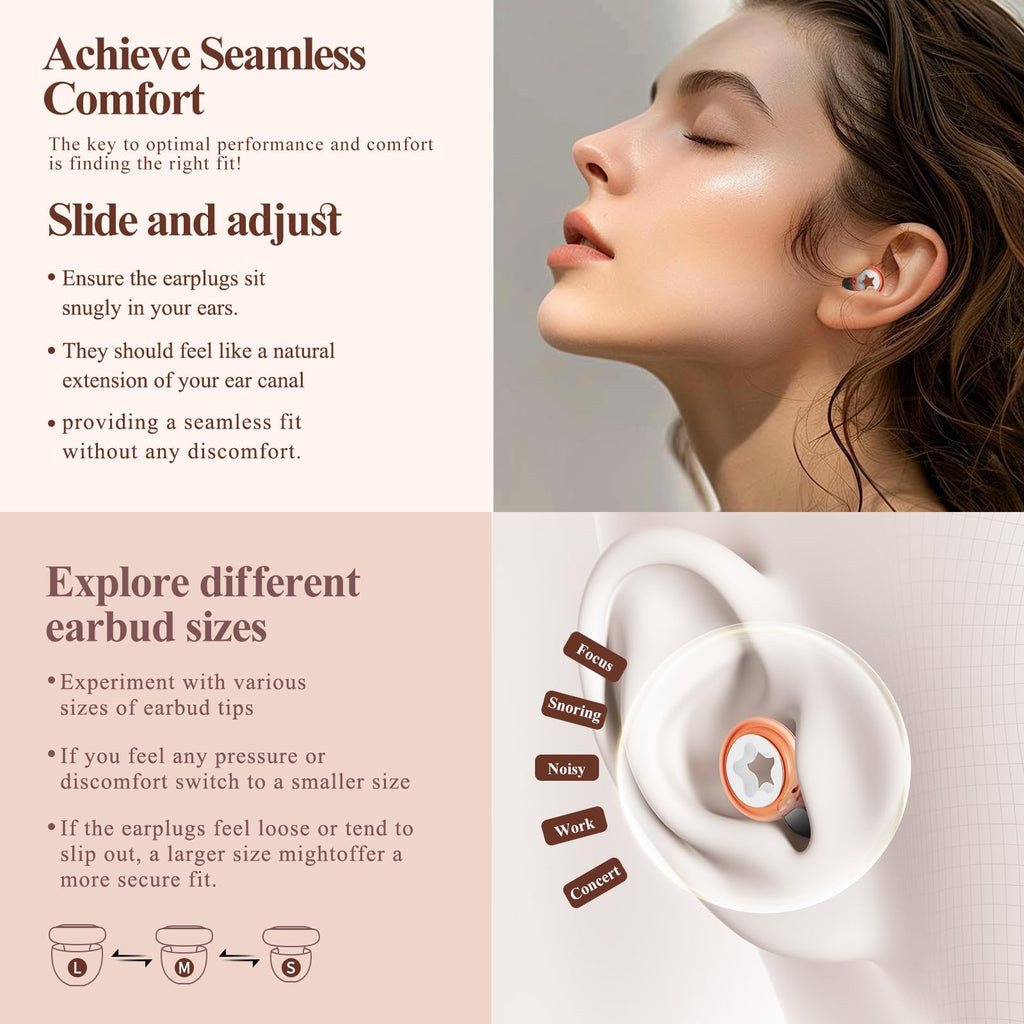 Noise-Canceling Earplug for Sleeping Transparent Ring Hearing Protection,Noise Canceling and Washable,3 Pairs S-L Ear Plugs,-26