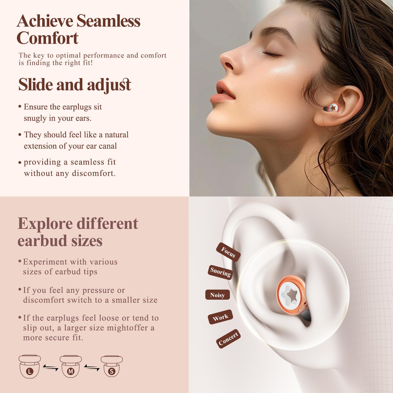 Noise-Canceling Earplug for Sleeping Transparent Ring Hearing Protection,Noise Canceling and Washable,3 Pairs S-L Ear Plugs,-26