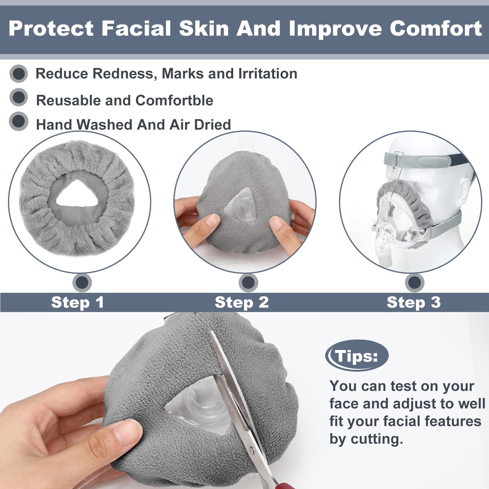 Sosation 24 Pack Mask Liners Full Face Reusable Soft Mask Covers Reduce Air Leaks and Blisters Washable Cushion Covers(Gray)