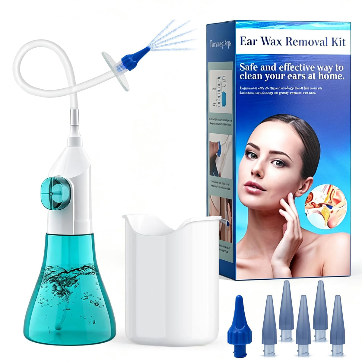 Earwax Removal Kit, Manual Ear Cleaning Kit with 5 Tips and Basin