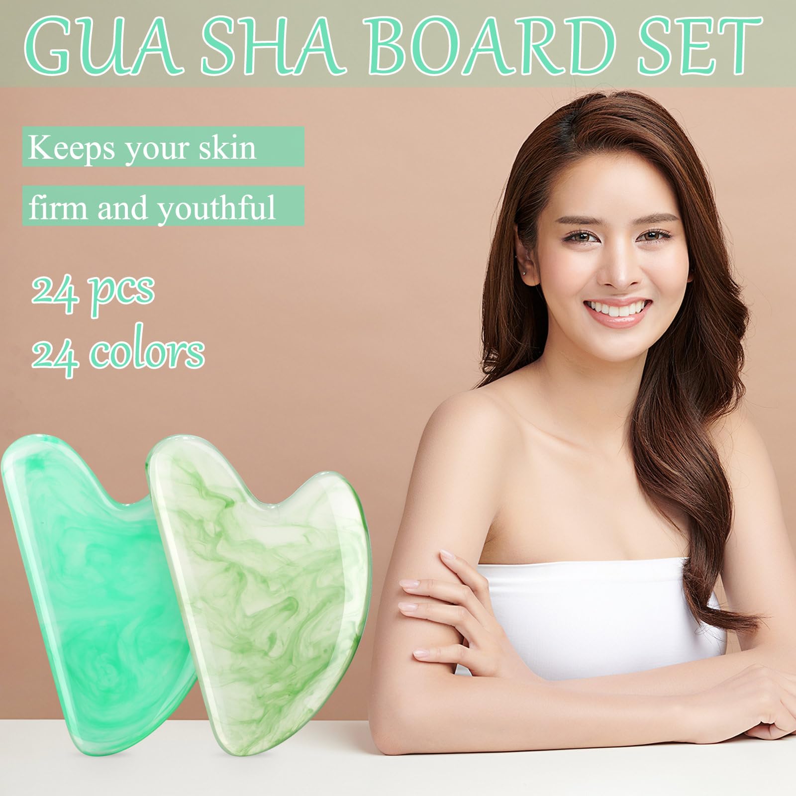 Sherr 24 Pcs Gua Sha Facial Tool Resin Gua Sha Massage Tool Heart Shaped Gua Sha Stone Guasha Board for Face Body Skin Massage S