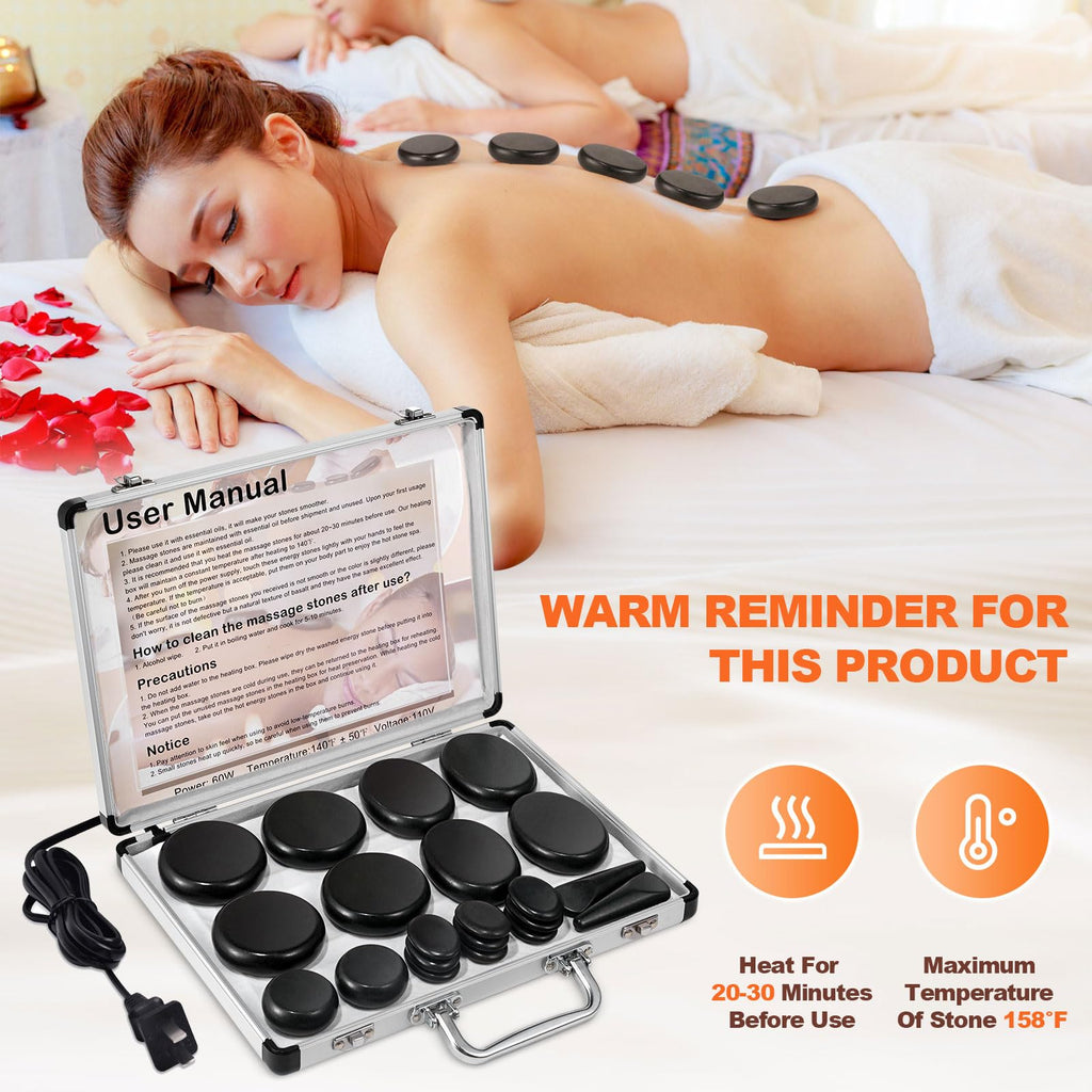 Primachen Hot Stones Massage Warmer Kit, 21 Pcs Hot Stones Massage Set, Hot Rocks Basalt Massage Stones for Home Spa Warming The