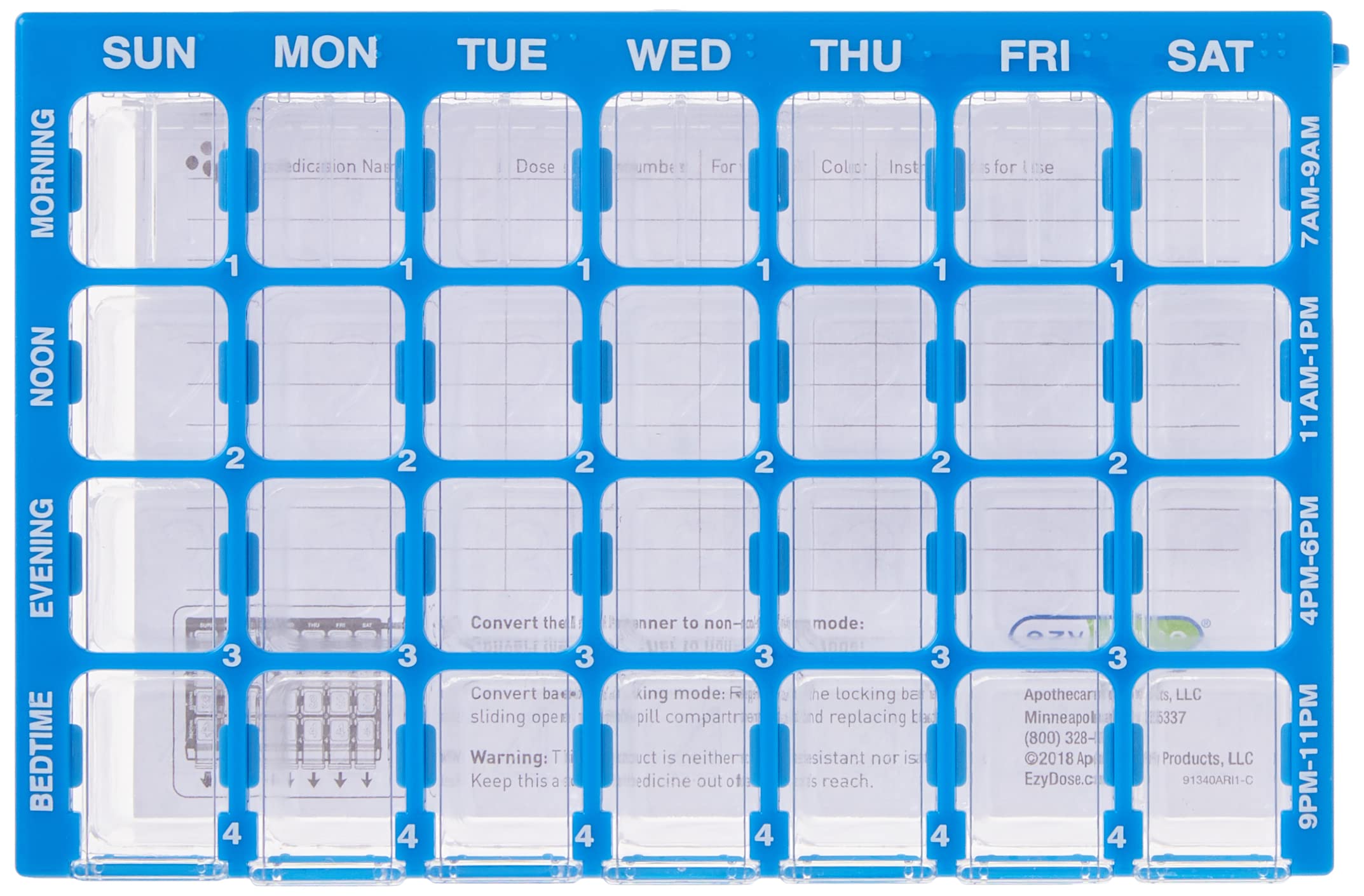 Ezy Dose Weekly (7-Day) Pill Case, Medicine Planner, Vitamin Organizer Box, Small Compartments with Easy Fill Tray, 4 Times a Da