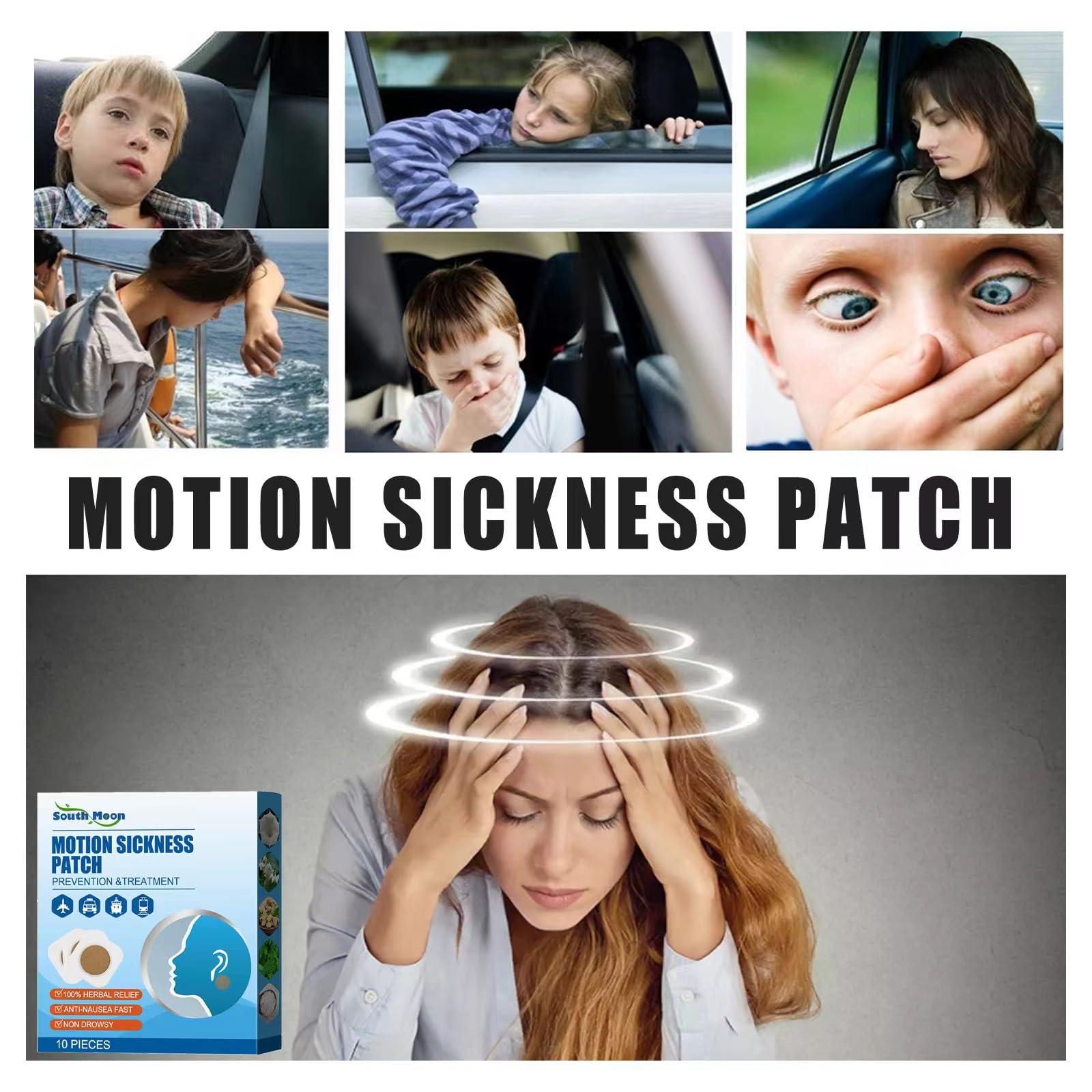 Generic Motion Sickness Patches, 10 Count Sea Sickness Patches Non Drowsy, Motion Sickness Patches for Cruise Airplanes Cars Bus