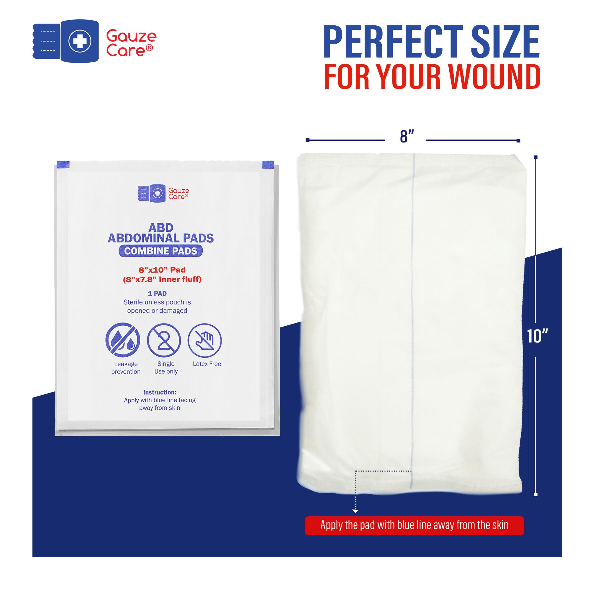 GauzeCare Sterile Abdominal- ABD Combine Pads| 24-Pack, 8x10 Inches| Extra Absorbent & Thick, Individually Wrapped Wound Dressin