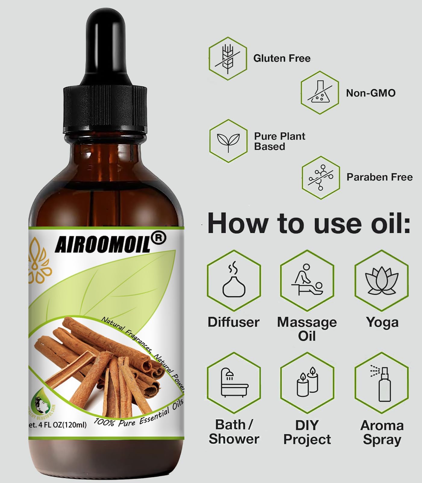 Cinnamon Oil 4 oz Spiced Essential Oil for Diffuser Aromatherapy, Massage, Handmade Candles Warm Inviting Scent Oils for Fall, W