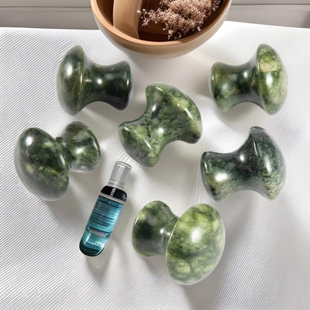 Windfulogo 2Pcs Mushroom Massage Stones Green Jade Stone Hot Rock for Eye Spa Massage 1.6 x 1.56 in(4x3.8cm)