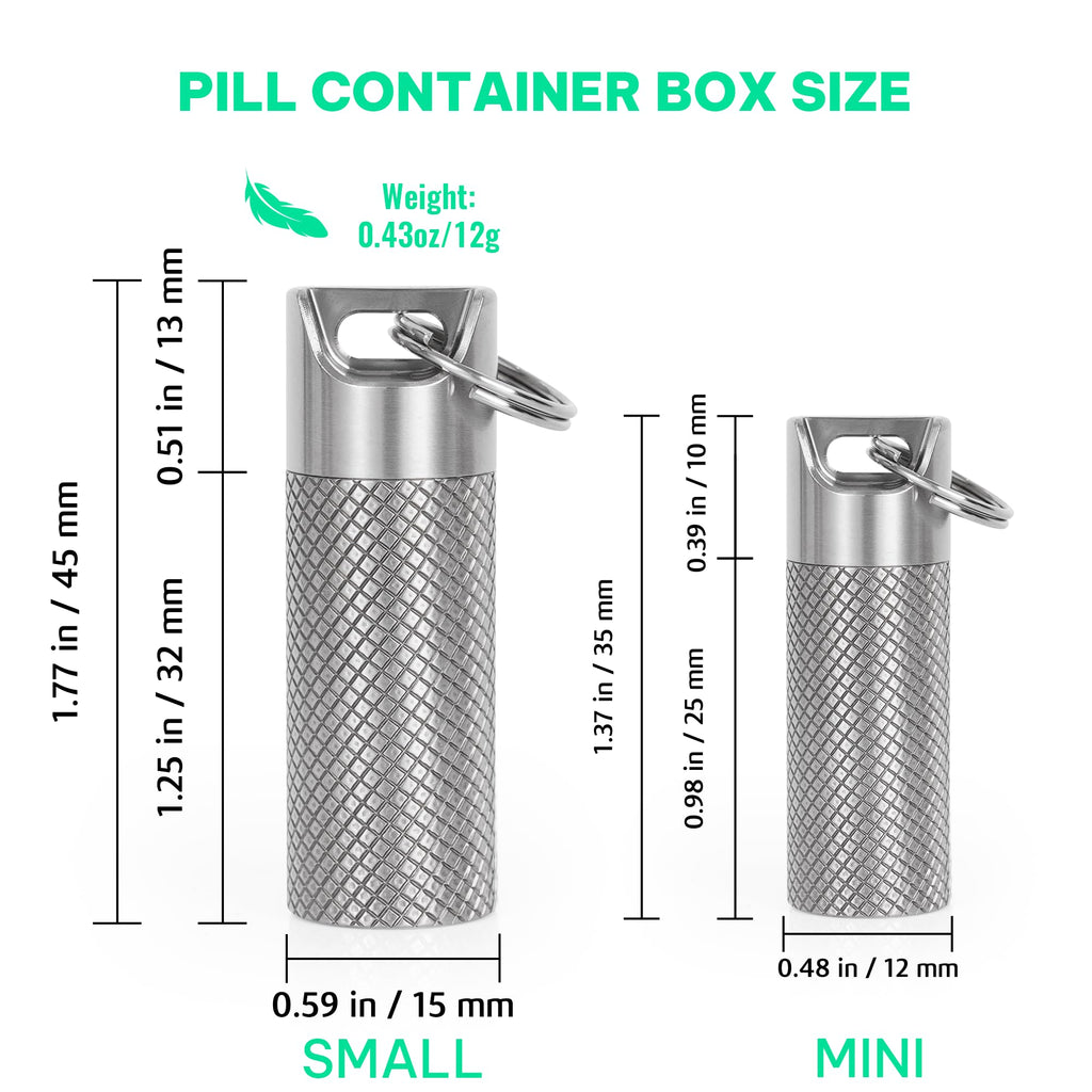 TISKY Portable Titanium Keychain Pill Holder(2pack), Pill Key Chain Container Waterproof,Pill Case Small Mini for Travel, Pill B