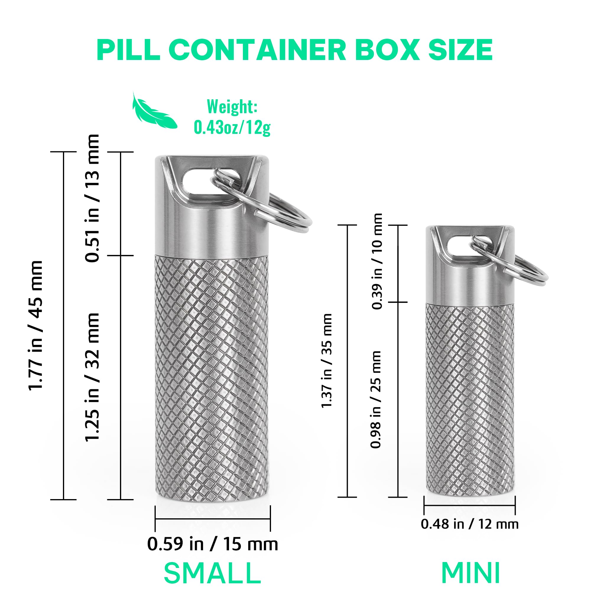 TISKY Portable Titanium Keychain Pill Holder(2pack), Pill Key Chain Container Waterproof,Pill Case Small Mini for Travel, Pill B