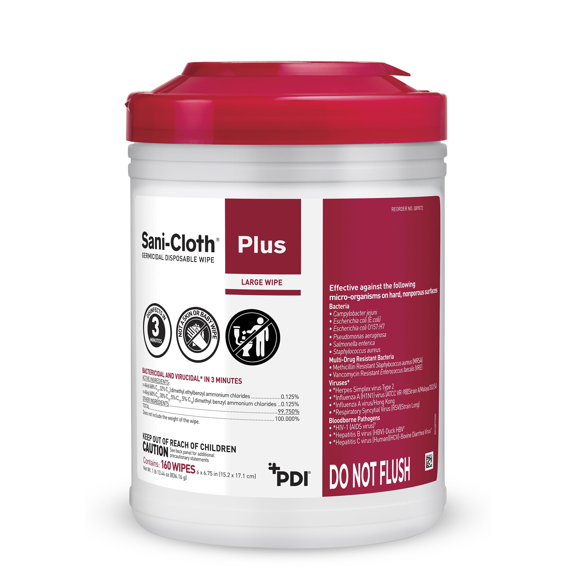 Sani-Cloth Plus Germicidal Wipes, Hospital-Grade Surface Disinfecting Wipes, Large, 6  x 6.75 , 160 Wipes