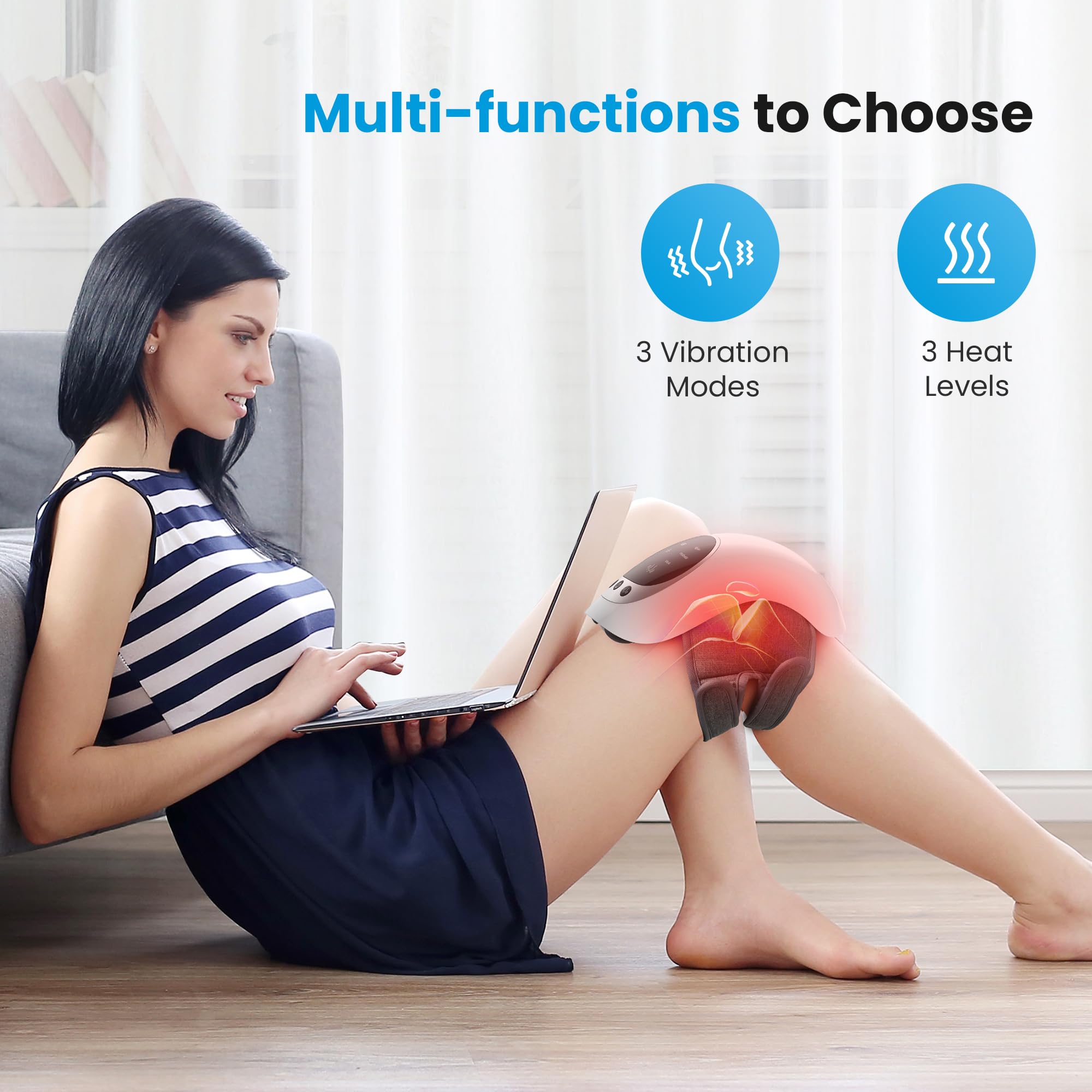 COMFIER Cordless Knee Massager with Heat, Upgraded Heated Knee Brace with 18.9 Inch Knee Straps, Rechargeable Knee Massager with