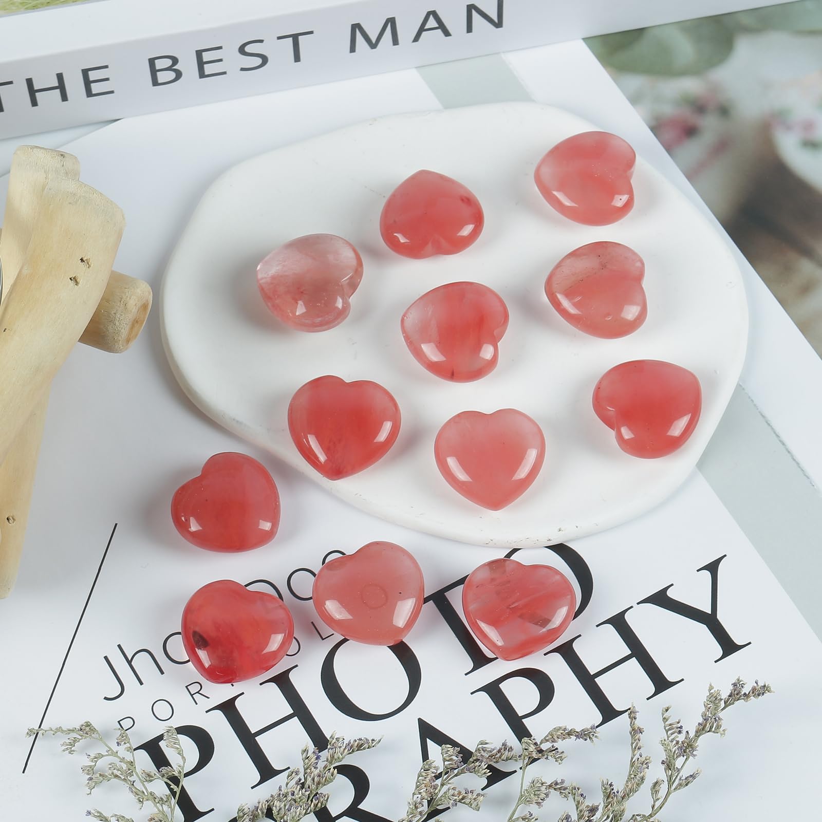 Loveliome 4 Pcs Cherry Quartz Love Heart Palm Stone Reiki Balancing Worry Stone(1 Inch)