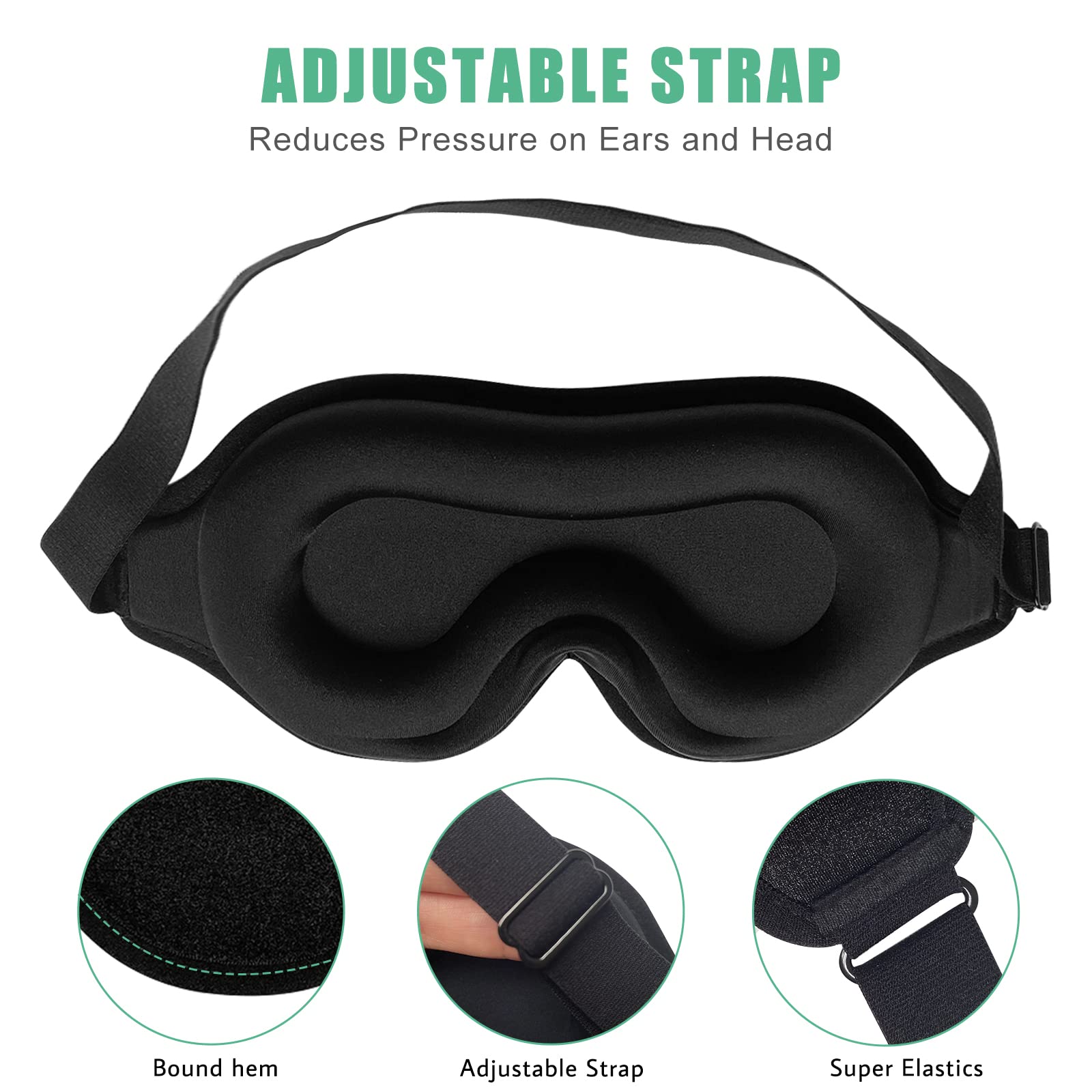 BeeVines Sleep Mask, 2 Pack 3D Contoured Sleeping Eye Masks for Lash Extensions, Night Molded Mask with Adjustable Strap, Eye Sh