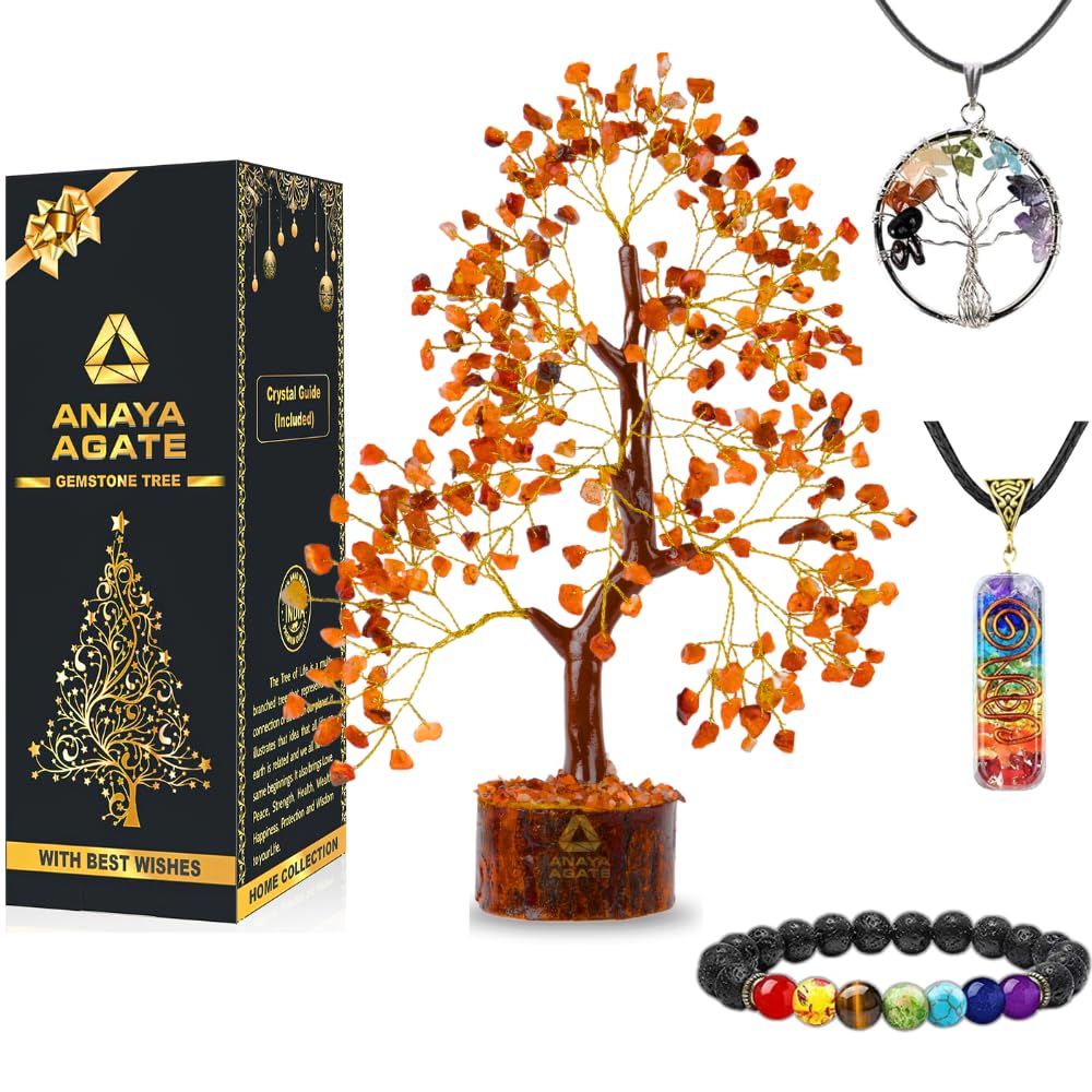 Crystal Trees for Home and Office Decoration, Carnelian Chakra Healing Crystals Feng Shui Handmade Trees for Positive Energy, Mo