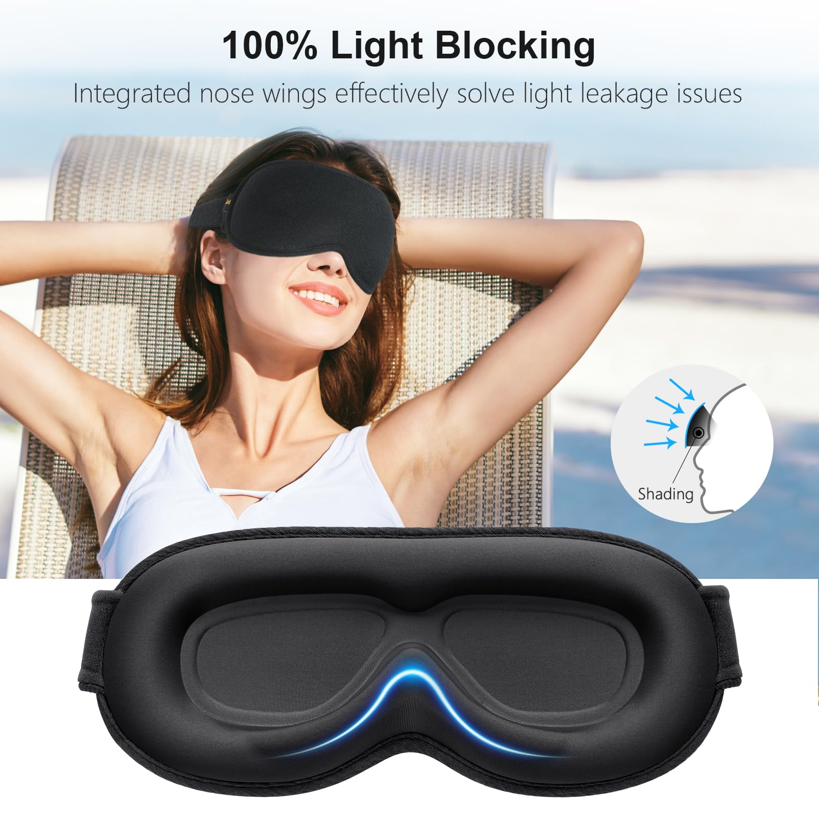 Gritin 100% Blackout Sleep Eye Mask for Women Men, Zero Pressure Sleeping Mask - Ergonomic Design 3D Cutout Eye Movement and Eye