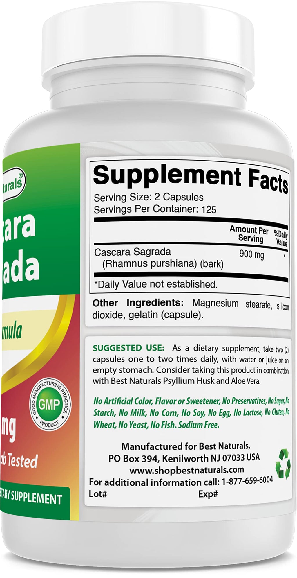 Best Naturals Cascara Sagrada 450 mg 250 Capsules (250 Count (Pack of 2))