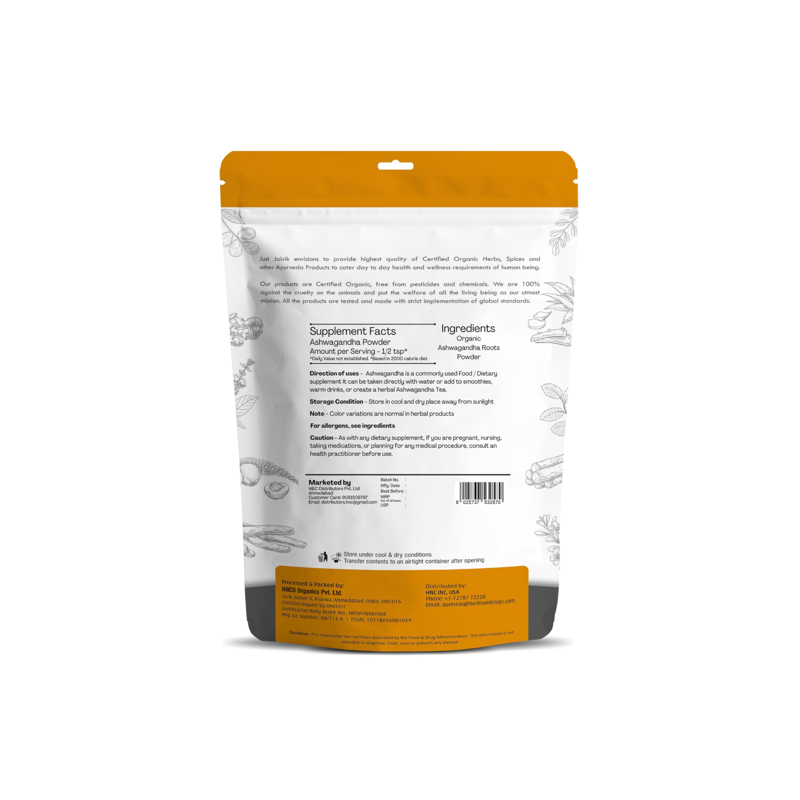 100% Organic Ashwagandha Powder- Withania Somnifera- USDA Certified Organic- 227g (0.5 LB) 8 oz - Ayurvedic Herbal Supplement Th
