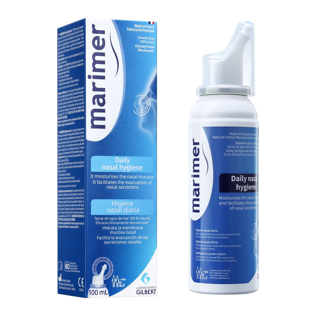 Marimer Daily Saline All Natural Seawater Nasal Spray,Sinus Rinse & Sinus Allergy Symptom Reliever 3.38 FL OZ (100 mL)