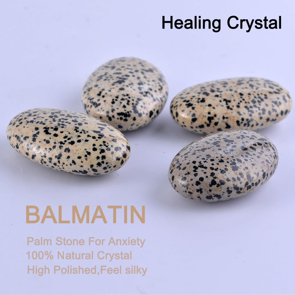 1PC Balmatin Natural Oval Worry Stone 2.4+5 PCs Natural Stones, STINO Real Crystal Dalmatian Palm Stone for Anxitey, Pocket Heal