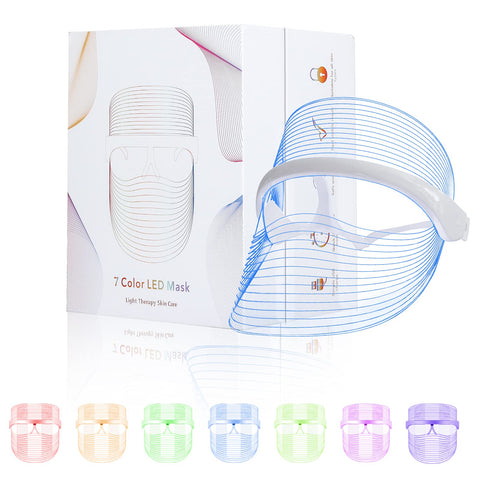 L E D Face Mask Light Therapy, 7 Colors L E D Light Therapy Mask, Red & Blue Light Therapy for Face, Light Mask for Skin Care, P