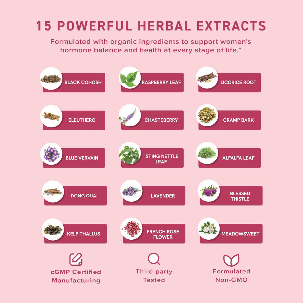 Hormone Balance Liquid Drops | With Black Cohosh, Stinging Nettle, Red Raspberry Leaf, Chasteberry & More | Menopause, Hot Flash