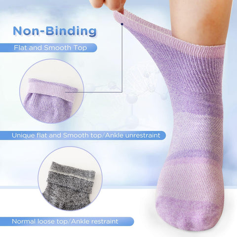 Bulinlulu Diabetic Socks for Women&Men,6 Pairs Non Binding Diabetic Ankle Socks,Wide Socks with Seamless Toe(Large,Bright Colors