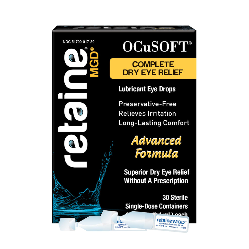 OCuSOFT Retaine MGD Ophthalmic Emulsion - Complete Dry Eye Relief - Soothes Red & Irritated Eyes - 30 Count Preservative-Free Si
