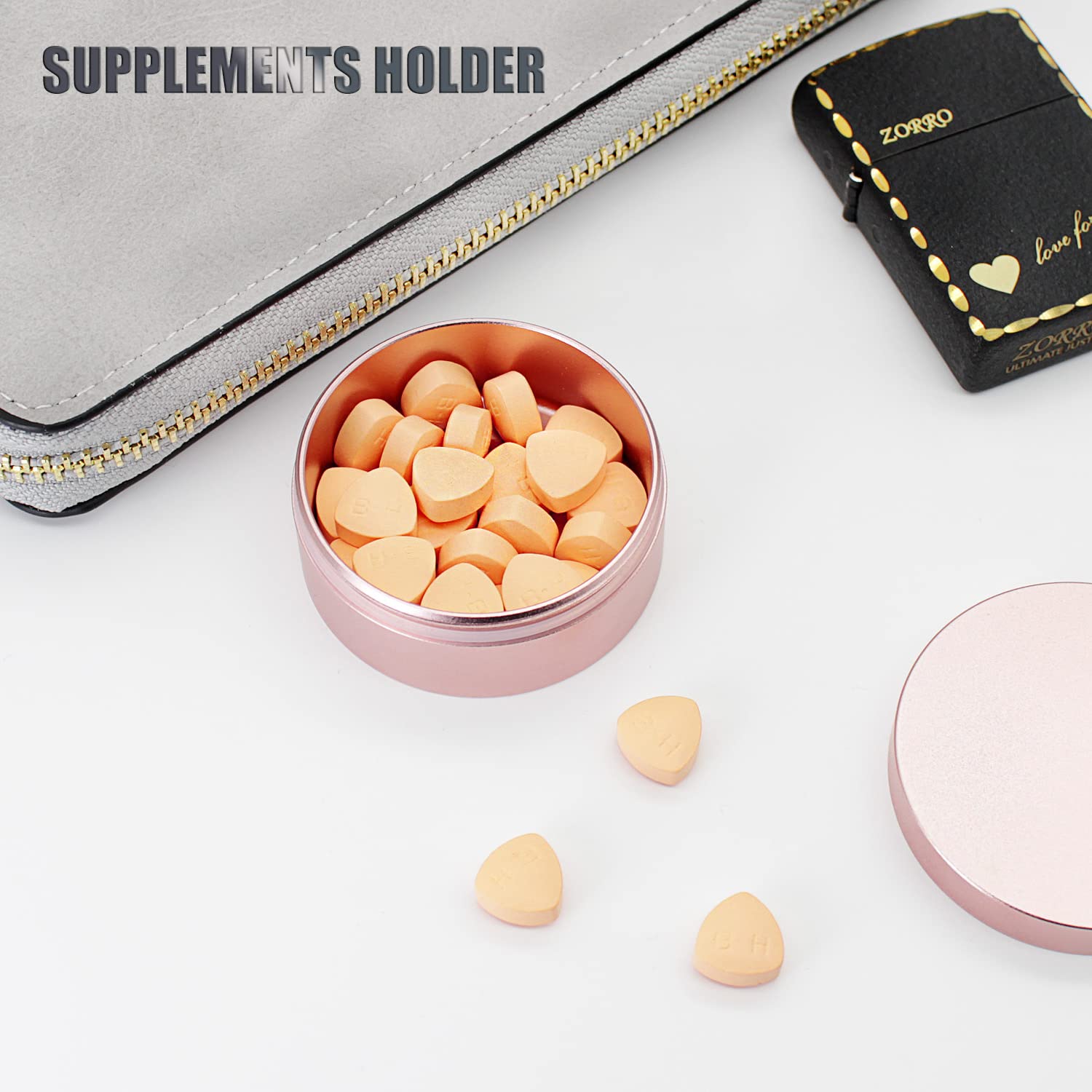 PPFISH EDC Portable Daily Pill Case, Heavy Duty Aluminium Alloy Round Pill Box, Waterproof Travel Pill Organizer, Pocket Purse M