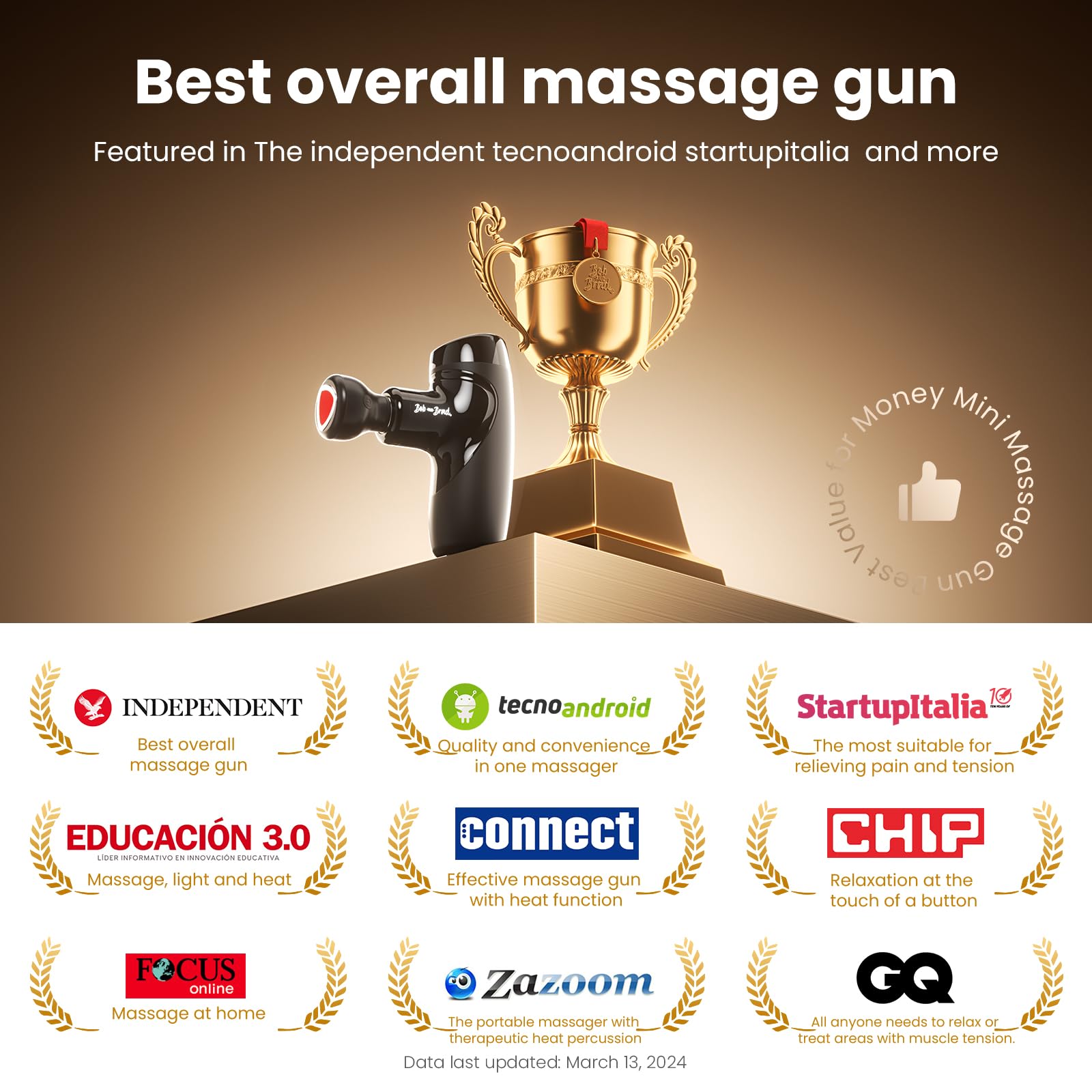 BOB AND BRAD M7 Plus Mini Massage Gun with Heat, Pocket-Sized Heated Deep Tissue Massager, Portable Percussion Muscle Travel Mas