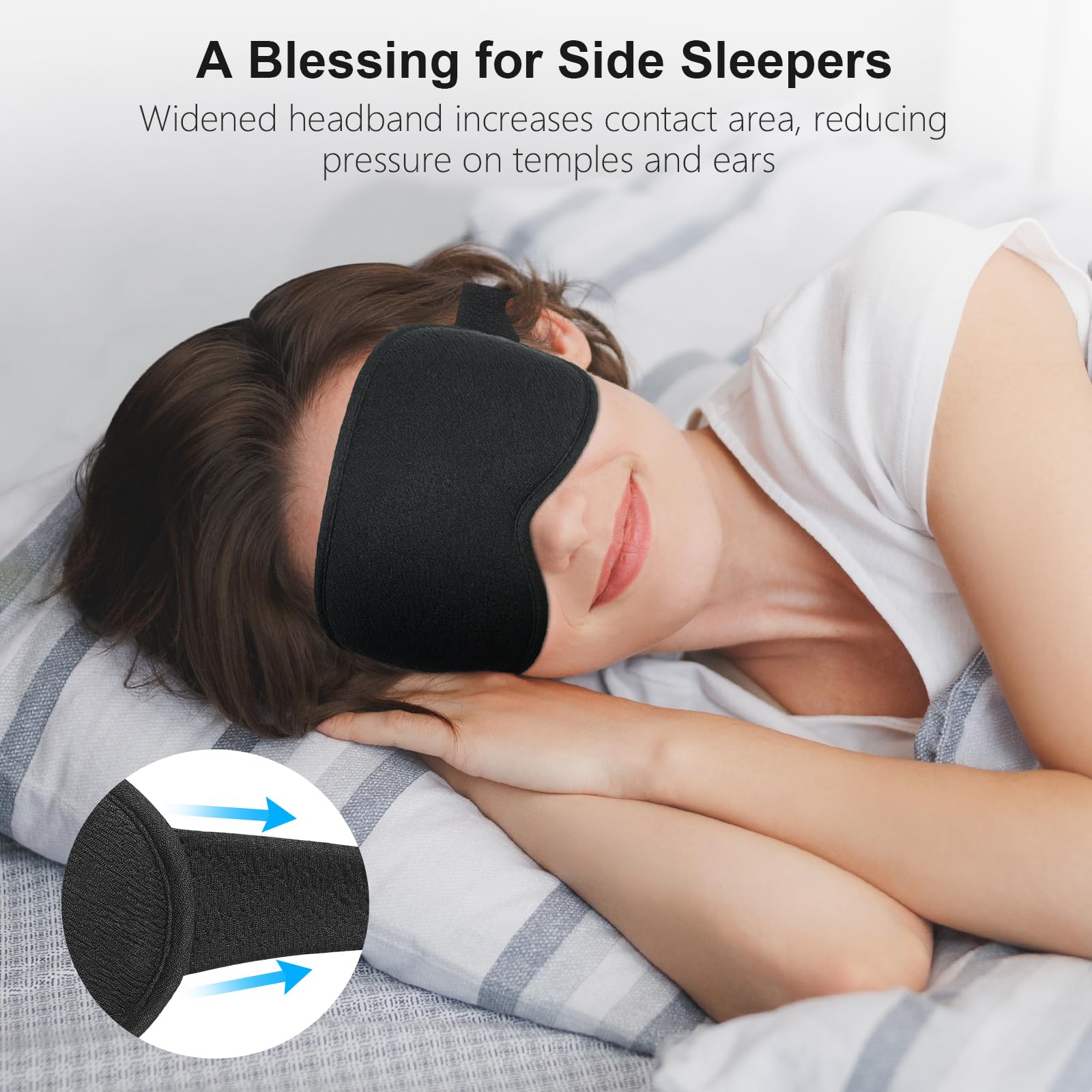 Gritin 100% Blackout Sleep Eye Mask for Women Men, Zero Pressure Sleeping Mask - Ergonomic Design 3D Cutout Eye Movement and Eye