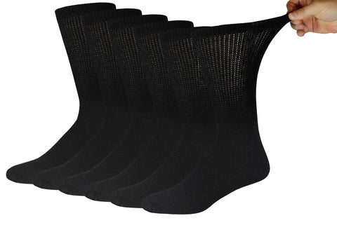 6 Pairs of Cotton Diabetic Neuropathy Crew Socks (10-13, Fits Mens shoe size 9-12, Black)