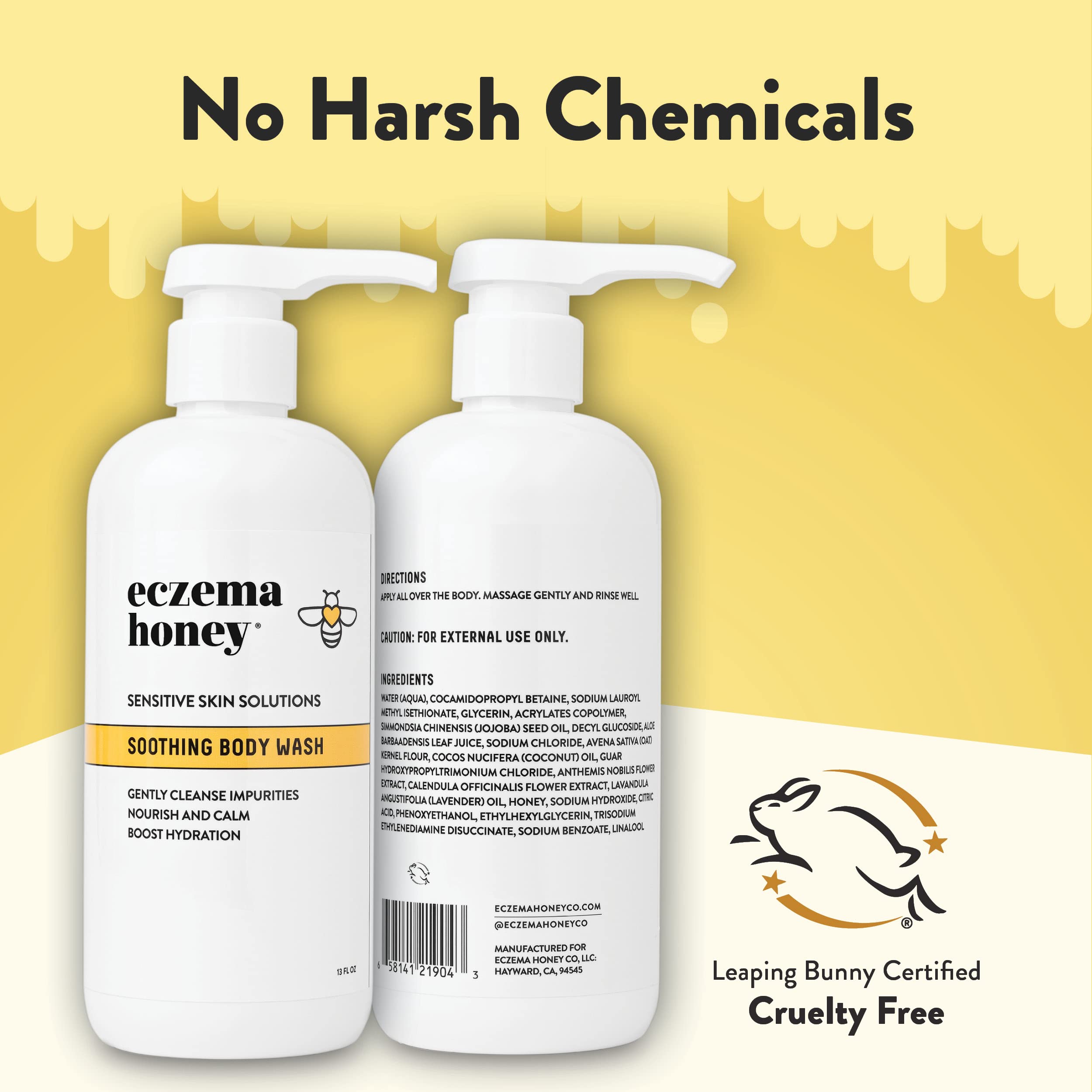 ECZEMA HONEY Soothing Body Wash - Daily Shower Gel & Eczema Treatment - Sensitive Skin Body Wash for Adults, Kids, & Babies - Bo