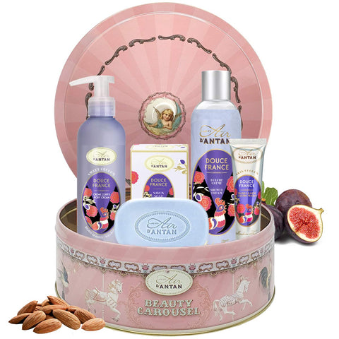 Un Air d'Antan Spa Gift Basket for Women - 4-piece French Bath Gift Set for Women- Hand Cream (0.08 oz) Body Wash (8.4 oz) Body 