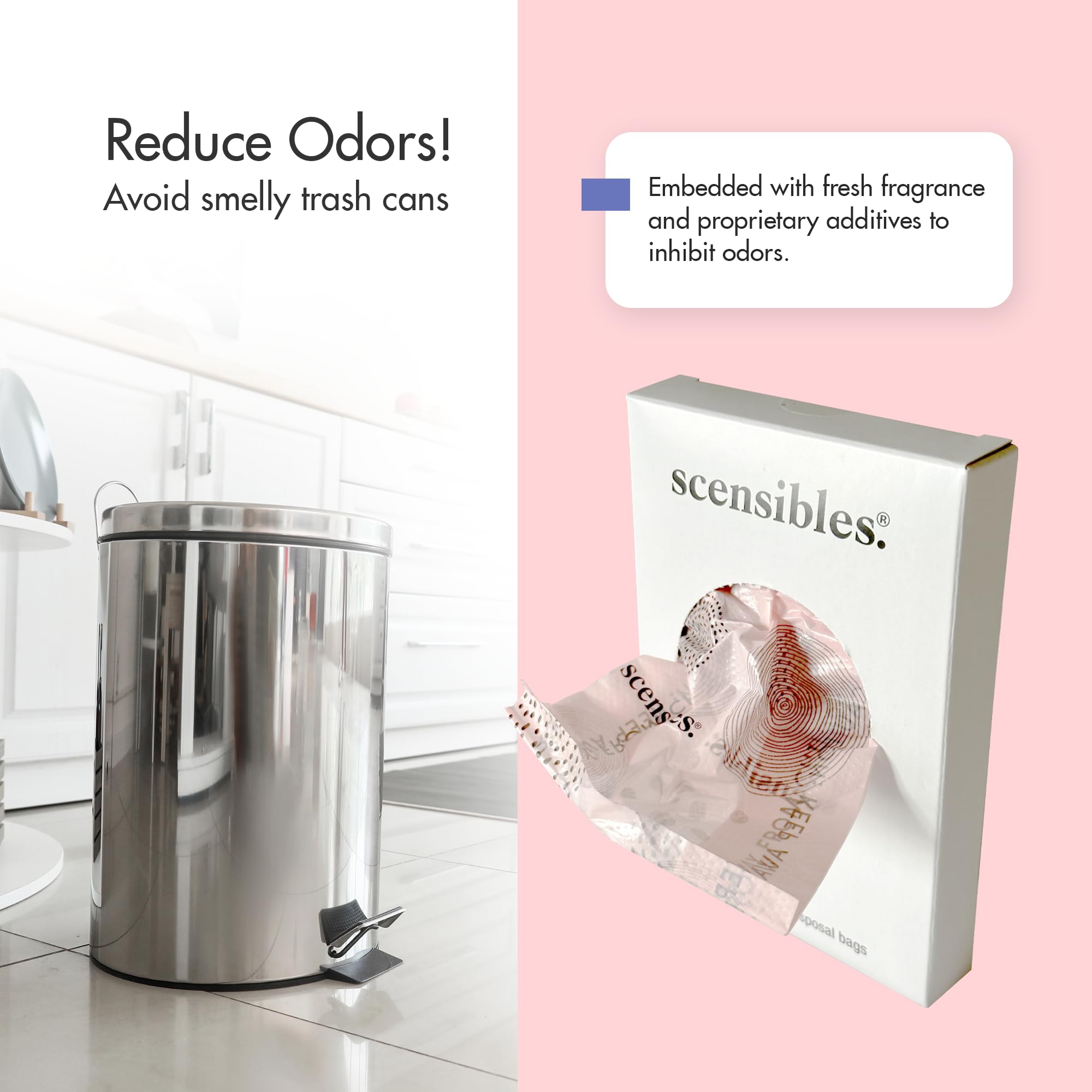 Scensibles Disposal Bags for Menstrual Care Products - 50 ct Refill Box - for Disposal of Tampons, Pads, Panty Liners, Hygiene P