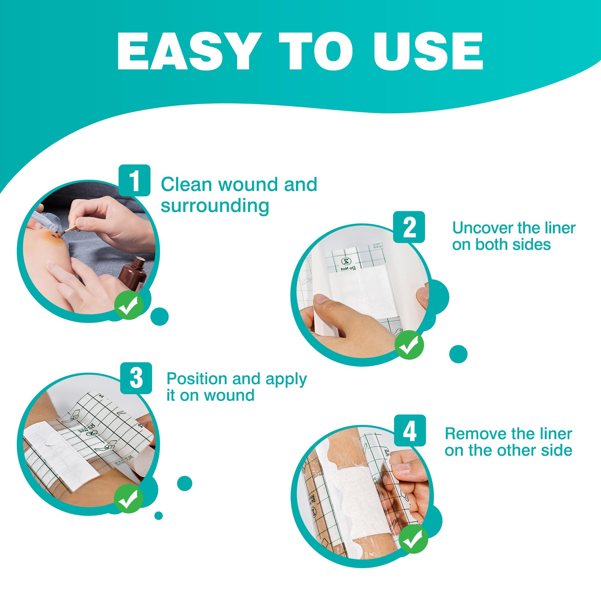 General Medi Waterproof Transparent Adhesive Island Dressing (50 Count, 4 x 4), Wound Care Pad with Adhesive Border - Sterile, S