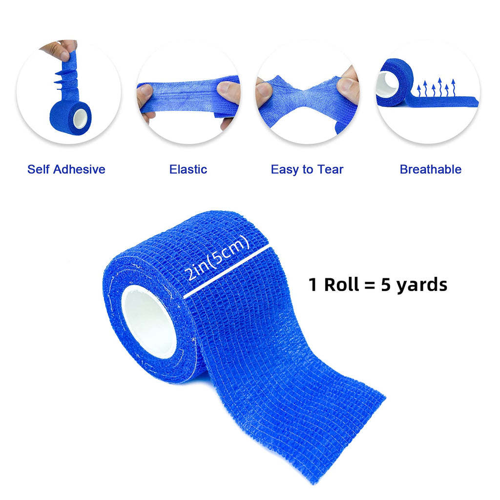 [24Pack 2 x5 Yards] Blue-Self Adhesive Bandages Pre Wrap, Athletic Elastic Cohesive Bandage for Sports, Injuries, Treatments, an