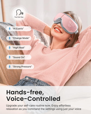 RENPHO Eyeris 1V - Voice Controlled Eye Massager for Migraines, Bluetooth Music Heated Eye Care Machine, Relax & Reduce Eye Stra