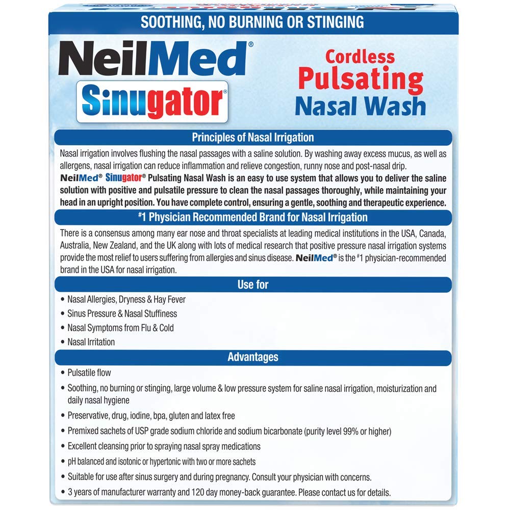NeilMed Sinugator Cordless Pulsating Nasal Wash with 30 Premixed Packets