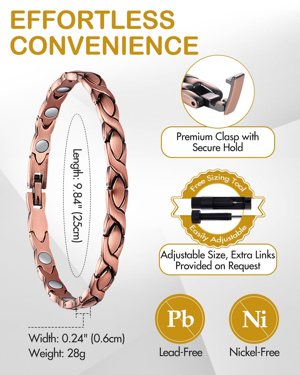 Feraco Magnetic Copper Anklets for Women Copper Ankle Bracelet for Women 99.99% Pure Copper with Magnets for Feet & Ankles (X Sh