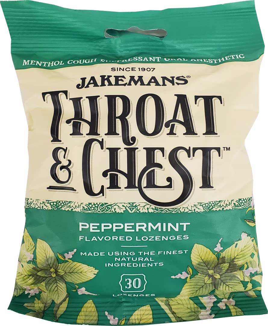Jakemans Peppermint Throat & Chest Lozenges Cough Drops - Cough, Sore Throat and Seasonal Distress Soothing Relief - Liquid Drop