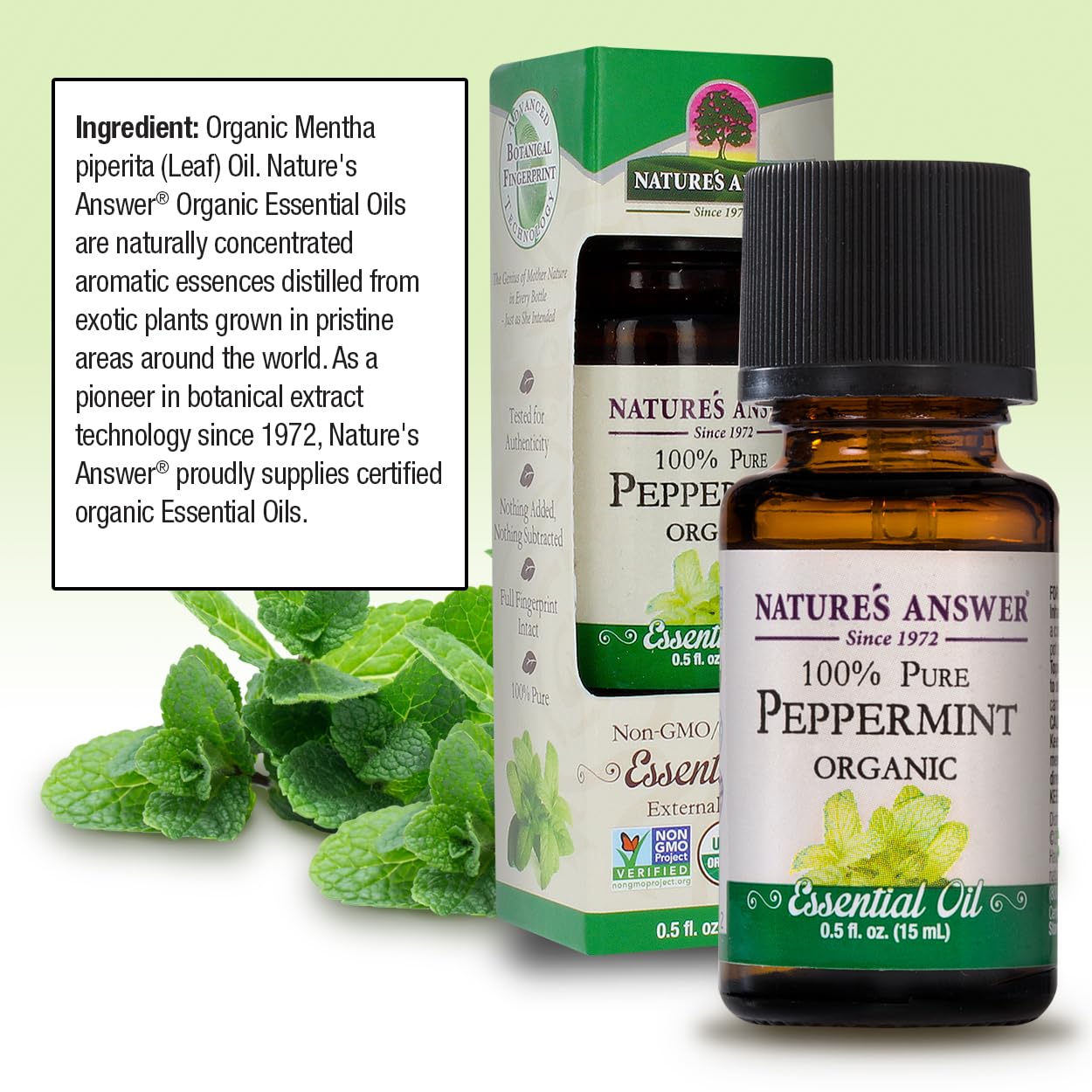 Natures Answer USDA Organic Peppermint Essential Oil, 100% Pure | Natural Aromatherapy Oil for Diffuser/Humidifier, Steam Distil