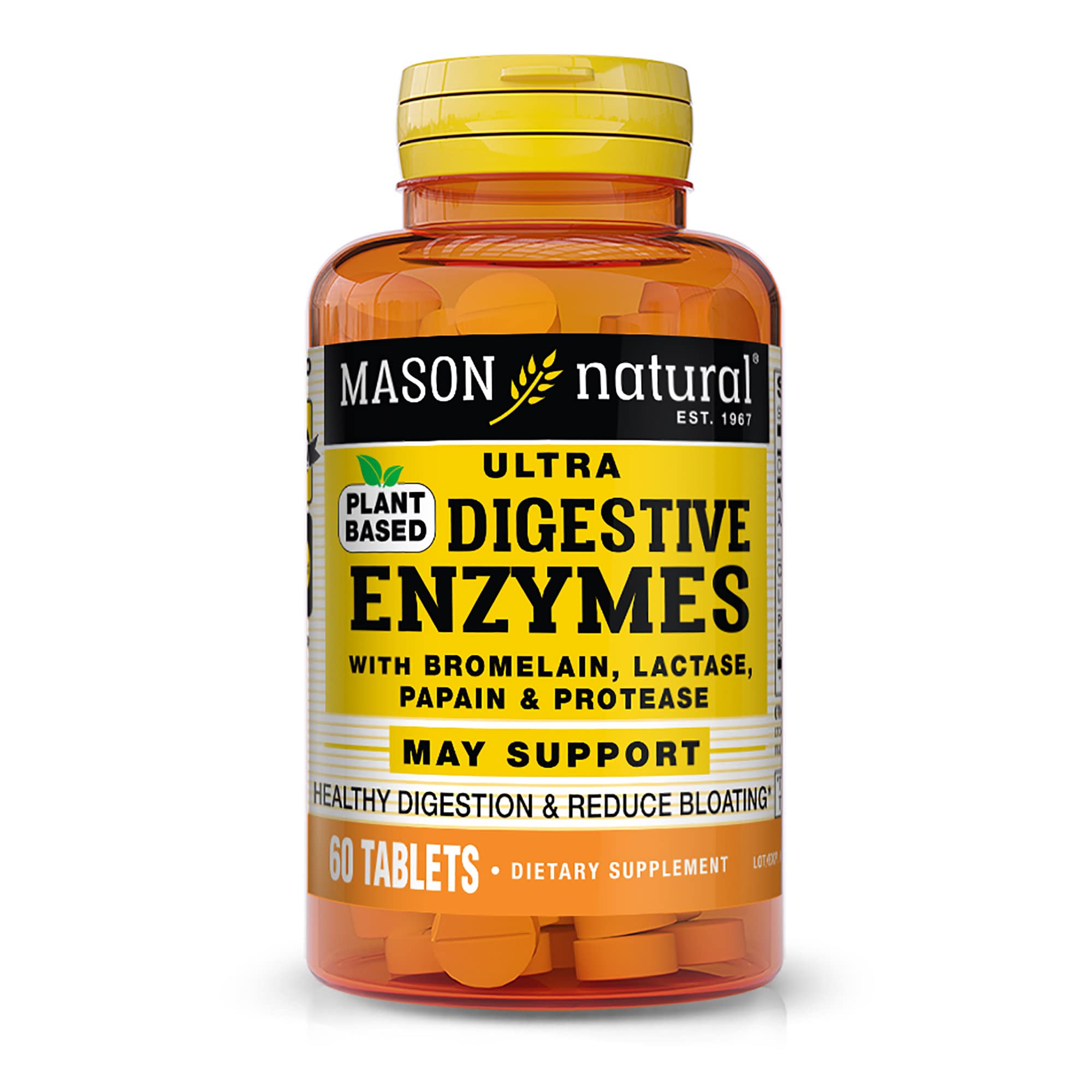 MASON NATURAL Plant Based Ultra Digestive Enzymes with Bromelain, Lactase, Papain & Protease - Supports Healthy Digestion & May 