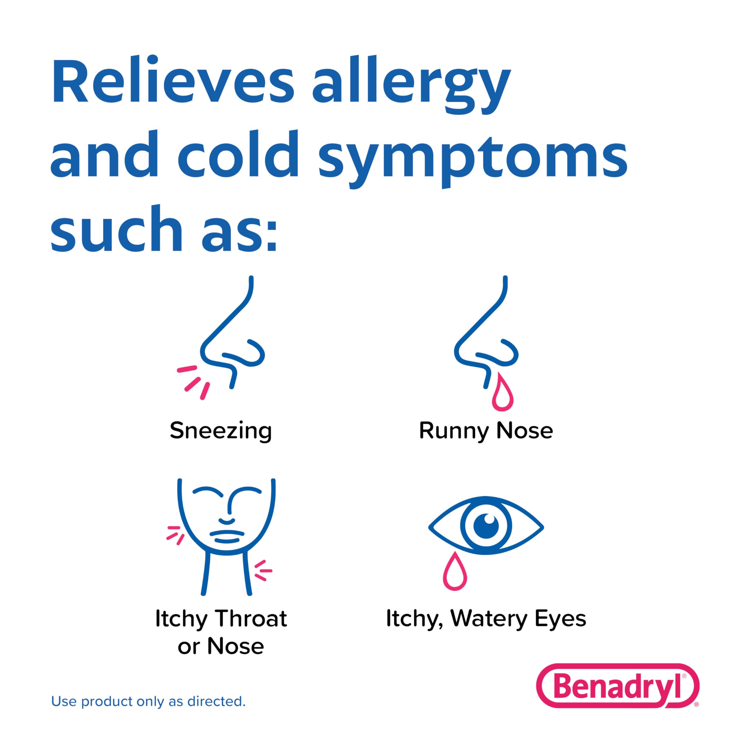 Benadryl Ultratabs Antihistamine Allergy Relief Medicine, 25 mg Diphenhydramine HCl Tablets for Relief of Cold & Allergy Symptom