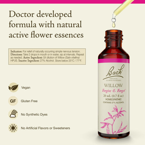 Bach Original Flower Remedies, Willow - Forgive & Forget - Natural Homeopathic Flower Essence for Emotional Balance - Vegan, Glu